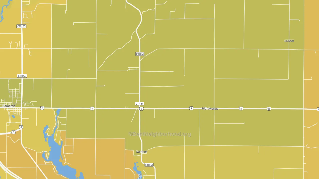 Map of the best neighborhoods in the Canton area, with better matches in green and worse matches in red