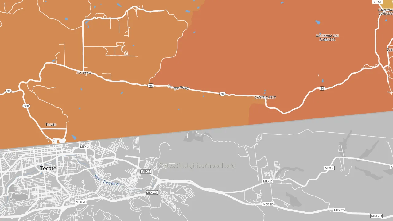Map of the best neighborhoods in the Canyon City area, with better matches in green and worse matches in red