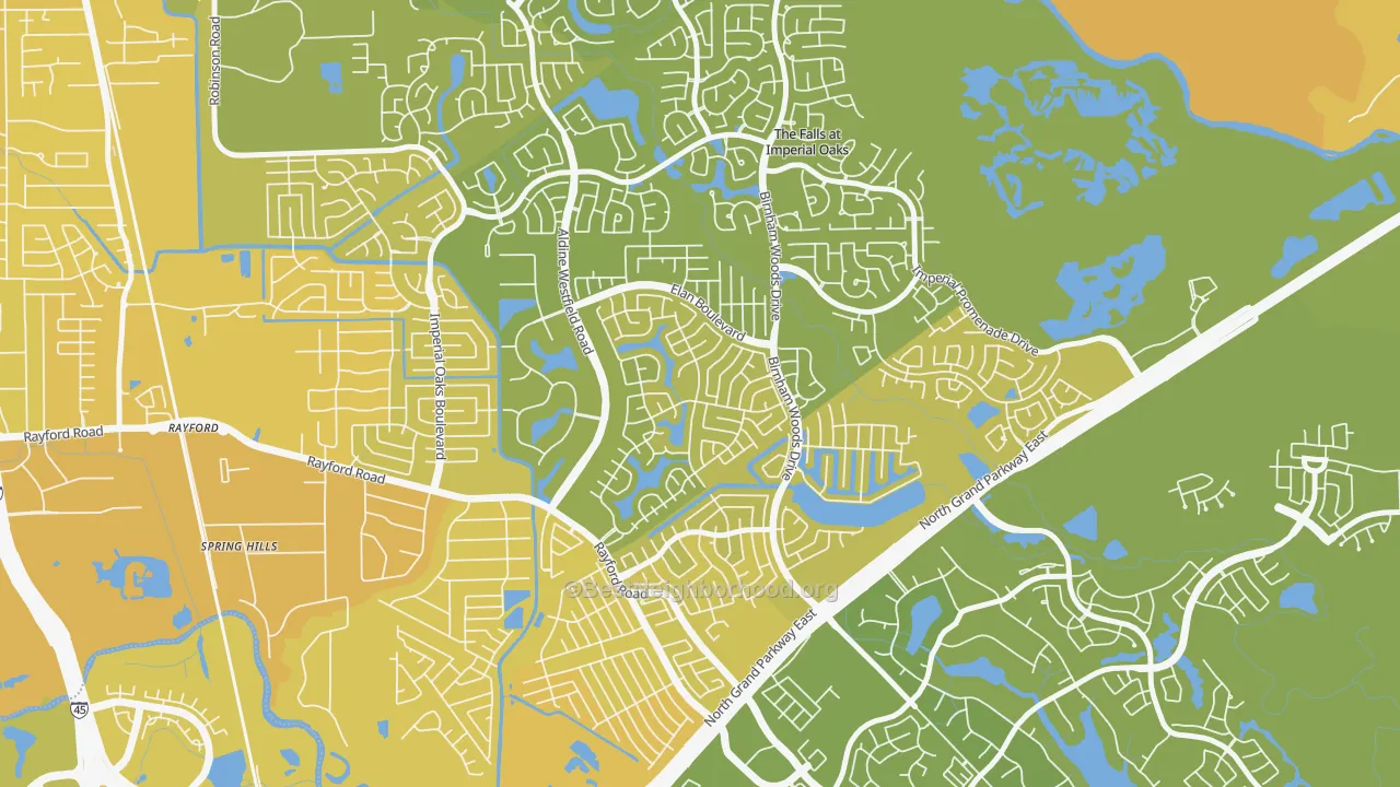 Map of the best neighborhoods in the Canyon Lakes at Legends Ranch, Spring area, with better matches in green and worse matches in red