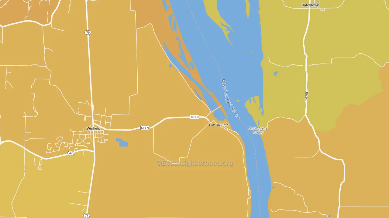 Map of the best neighborhoods in the Cap au Gris area, with better matches in green and worse matches in red