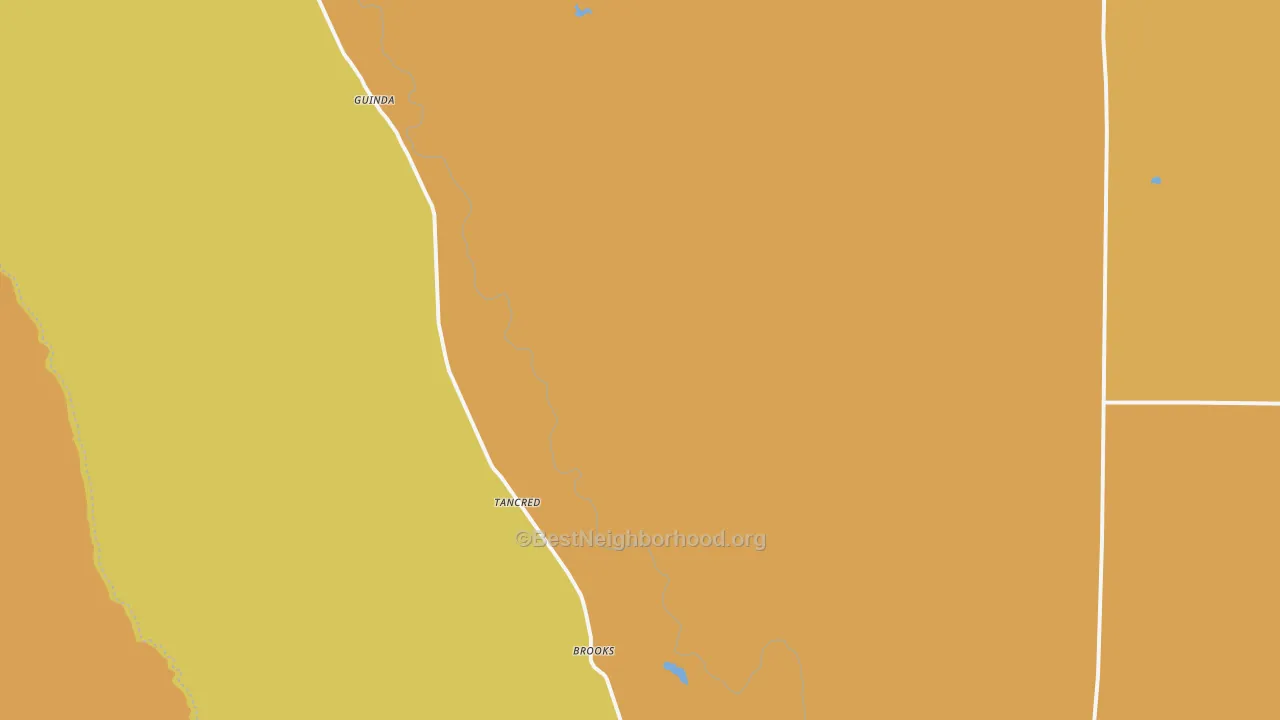 Map of the best neighborhoods in the Capay area, with better matches in green and worse matches in red