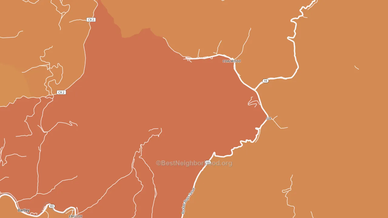 Map of the best neighborhoods in the Capels area, with better matches in green and worse matches in red