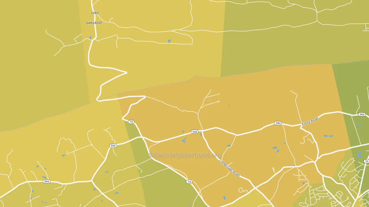 Map of the best neighborhoods in the Caprivi area, with better matches in green and worse matches in red