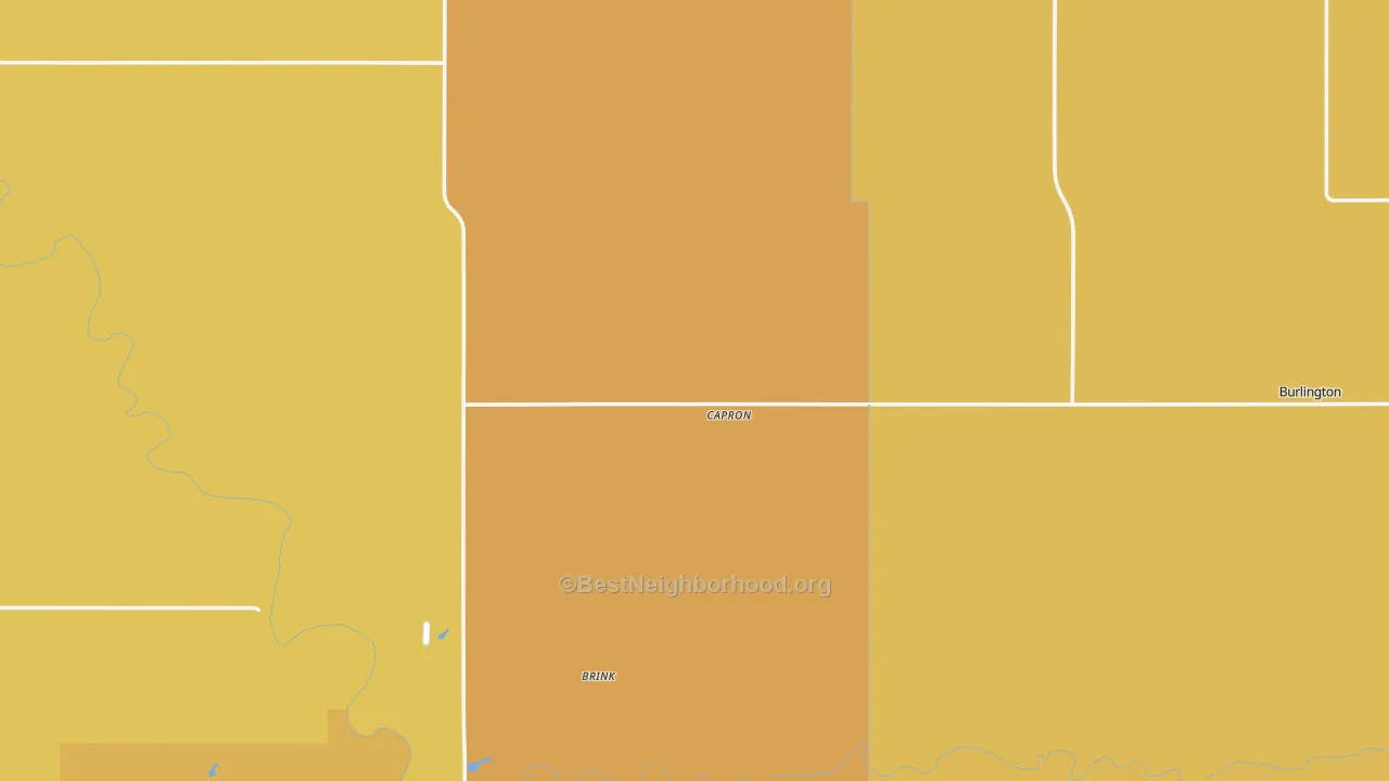 Map of the best neighborhoods in the Capron area, with better matches in green and worse matches in red