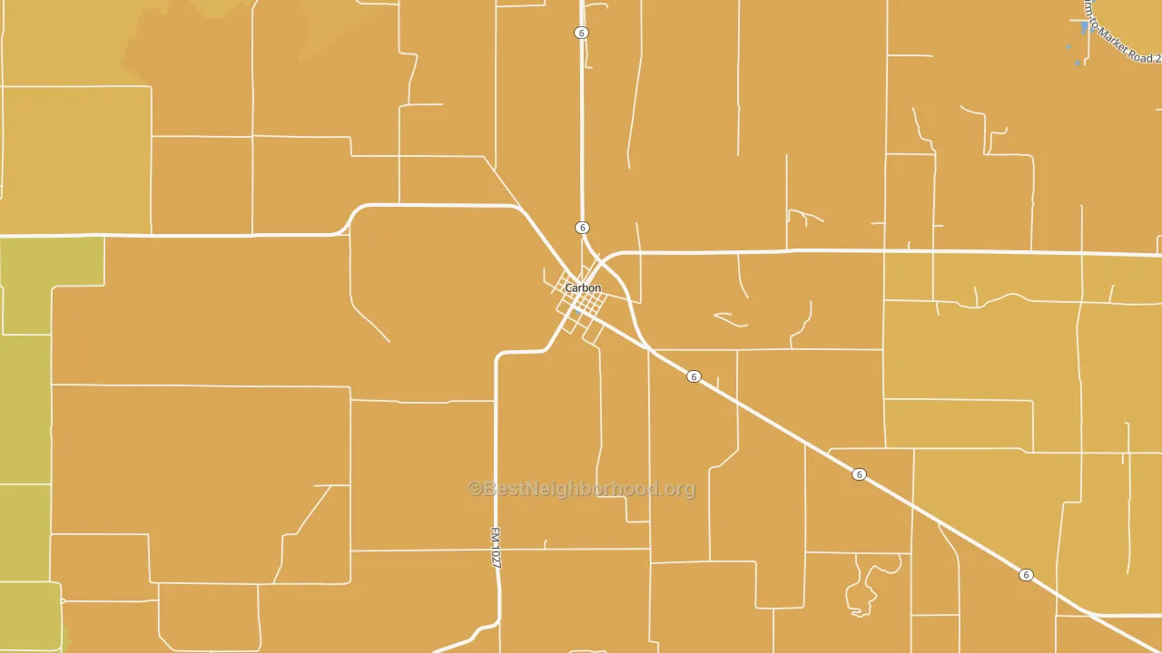 Map of the best neighborhoods in the Carbon area, with better matches in green and worse matches in red