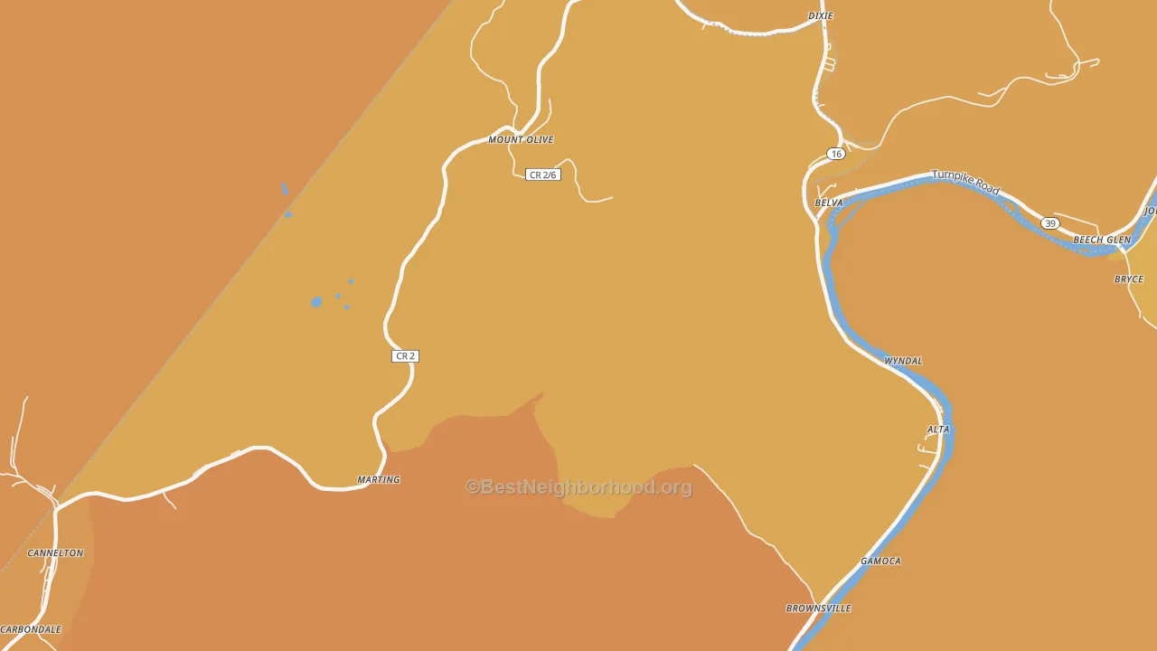 Map of the best neighborhoods in the Carbondale area, with better matches in green and worse matches in red