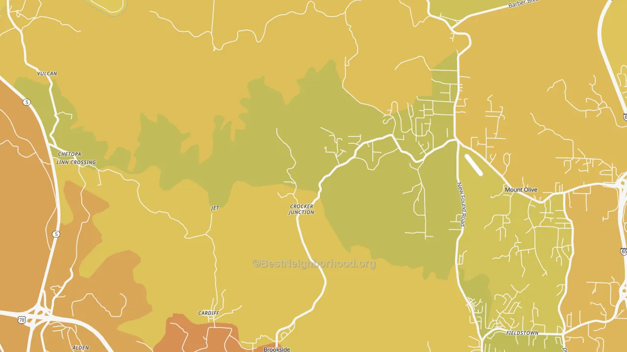 Map of the best neighborhoods in the Cardiff area, with better matches in green and worse matches in red