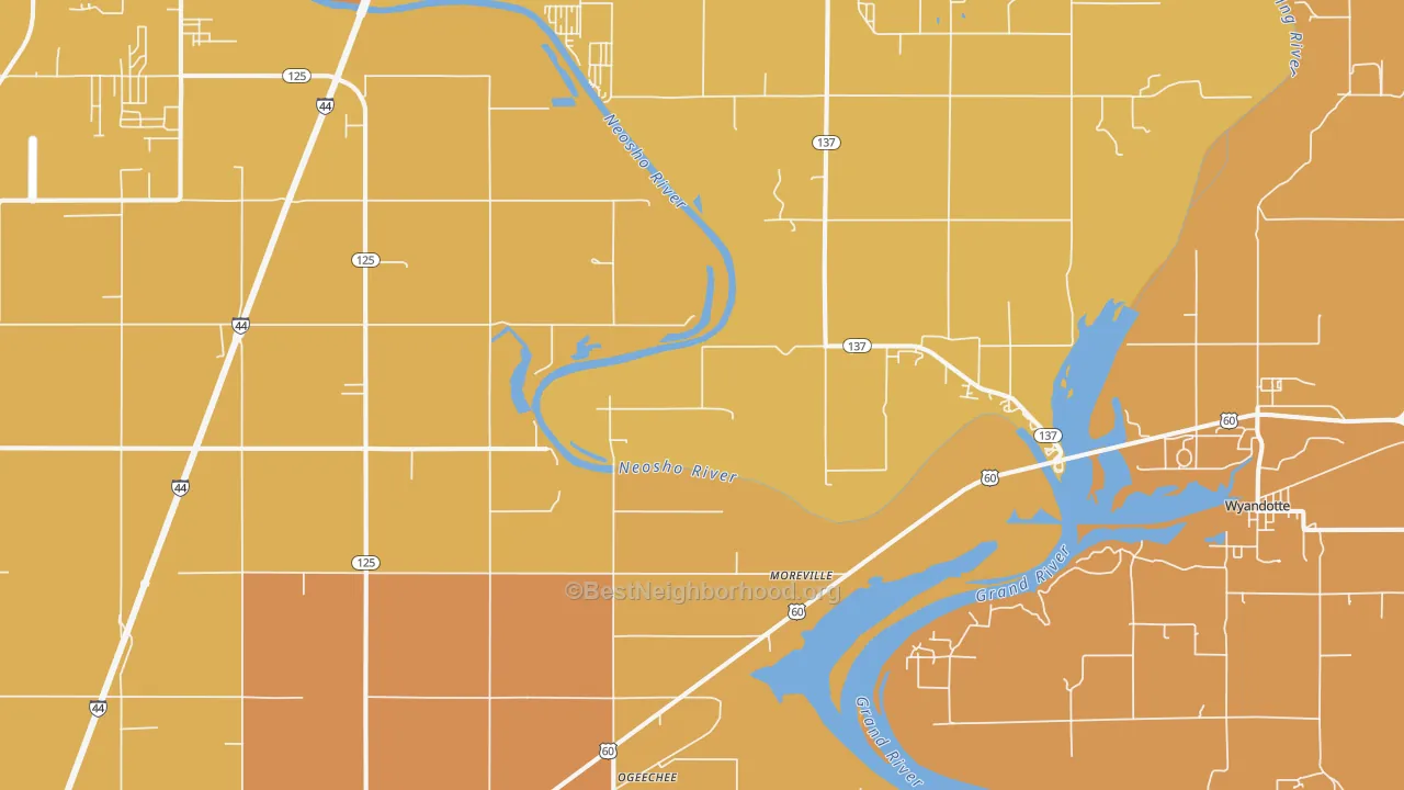 Map of the best neighborhoods in the Cardin area, with better matches in green and worse matches in red