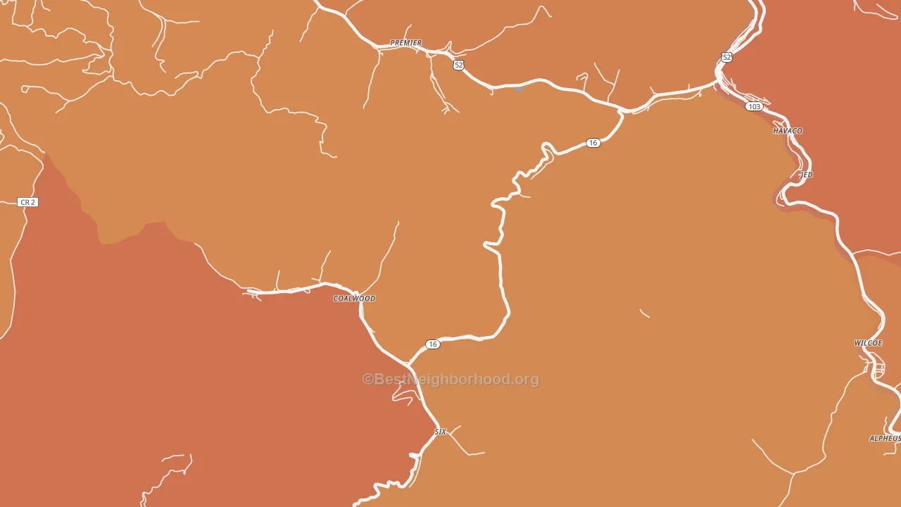 Map of the best neighborhoods in the Caretta area, with better matches in green and worse matches in red