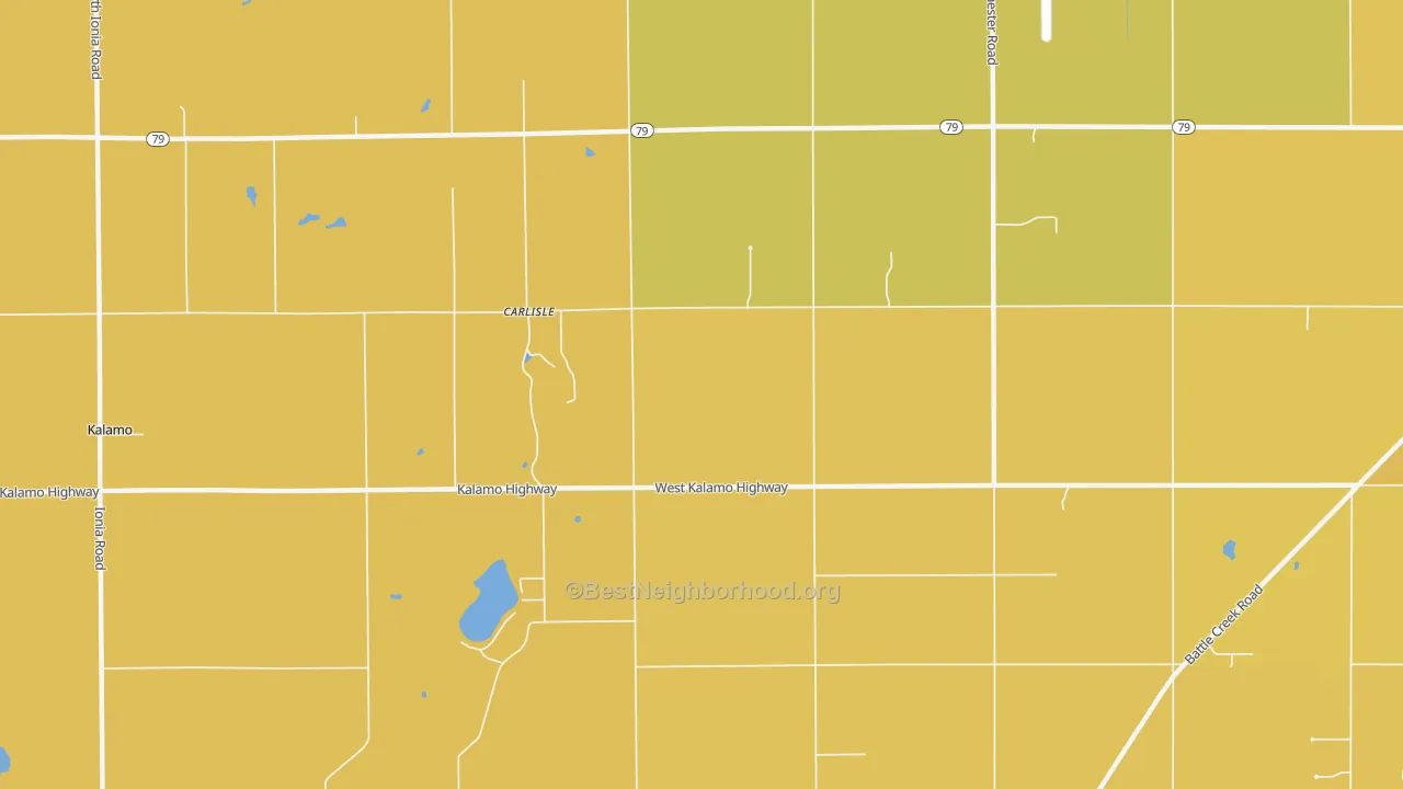 Map of the best neighborhoods in the Carlisle area, with better matches in green and worse matches in red
