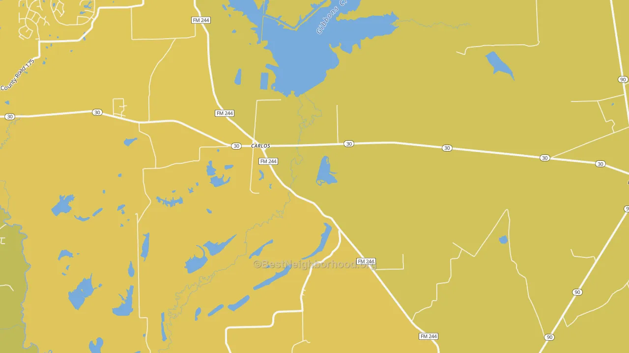 Map of the best neighborhoods in the Carlos area, with better matches in green and worse matches in red