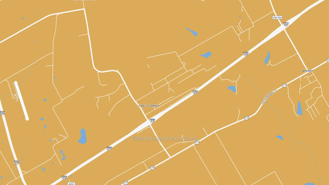Map of the best neighborhoods in the Carls Corner area, with better matches in green and worse matches in red