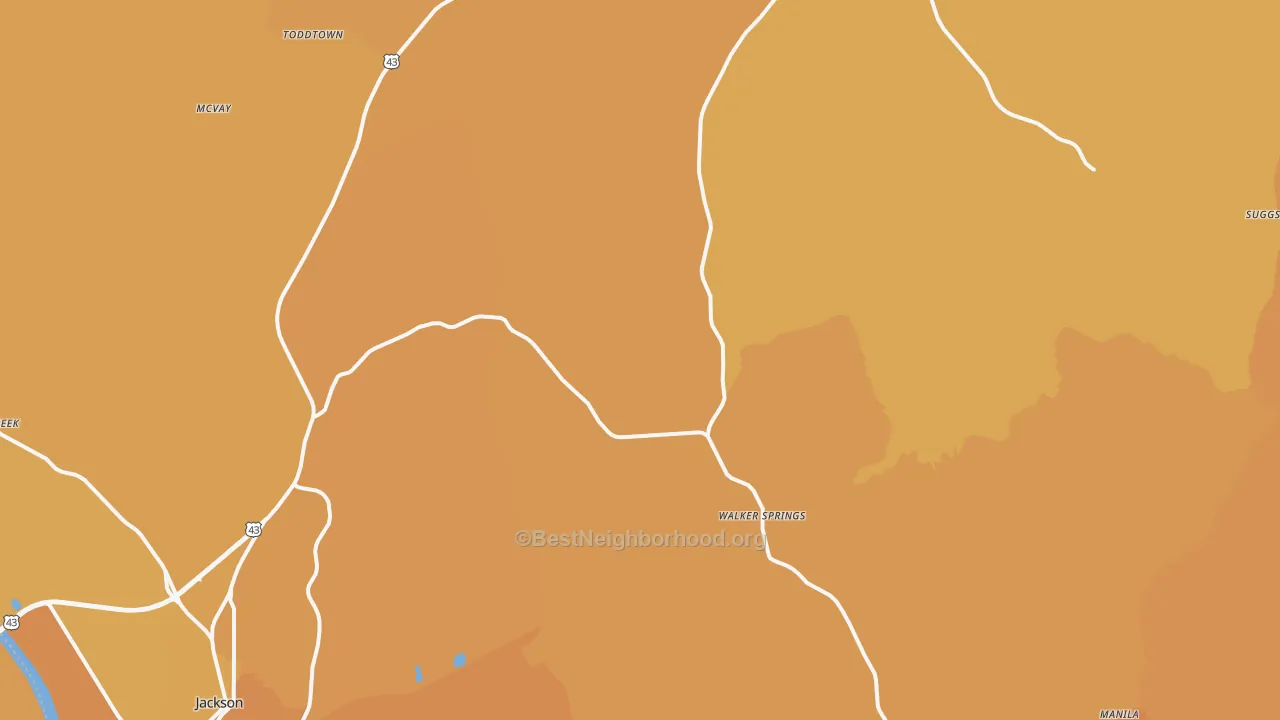 Map of the best neighborhoods in the Carlton area, with better matches in green and worse matches in red