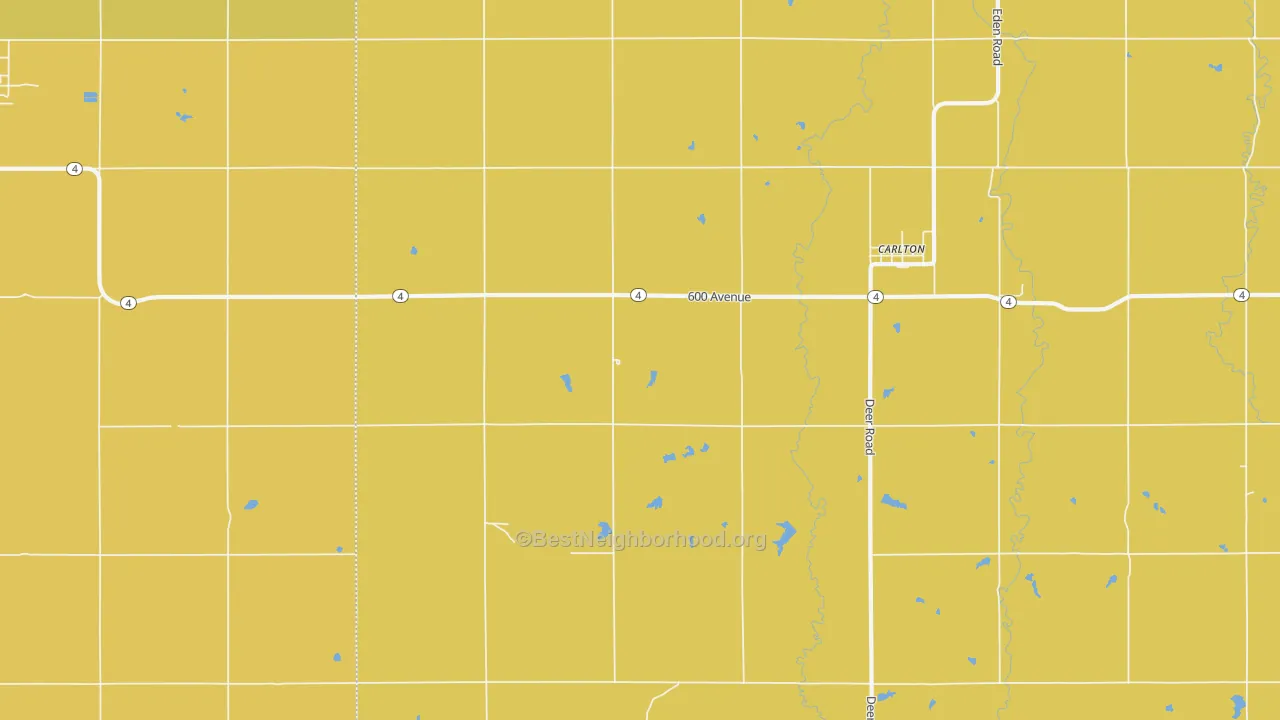 Map of the best neighborhoods in the Carlton area, with better matches in green and worse matches in red