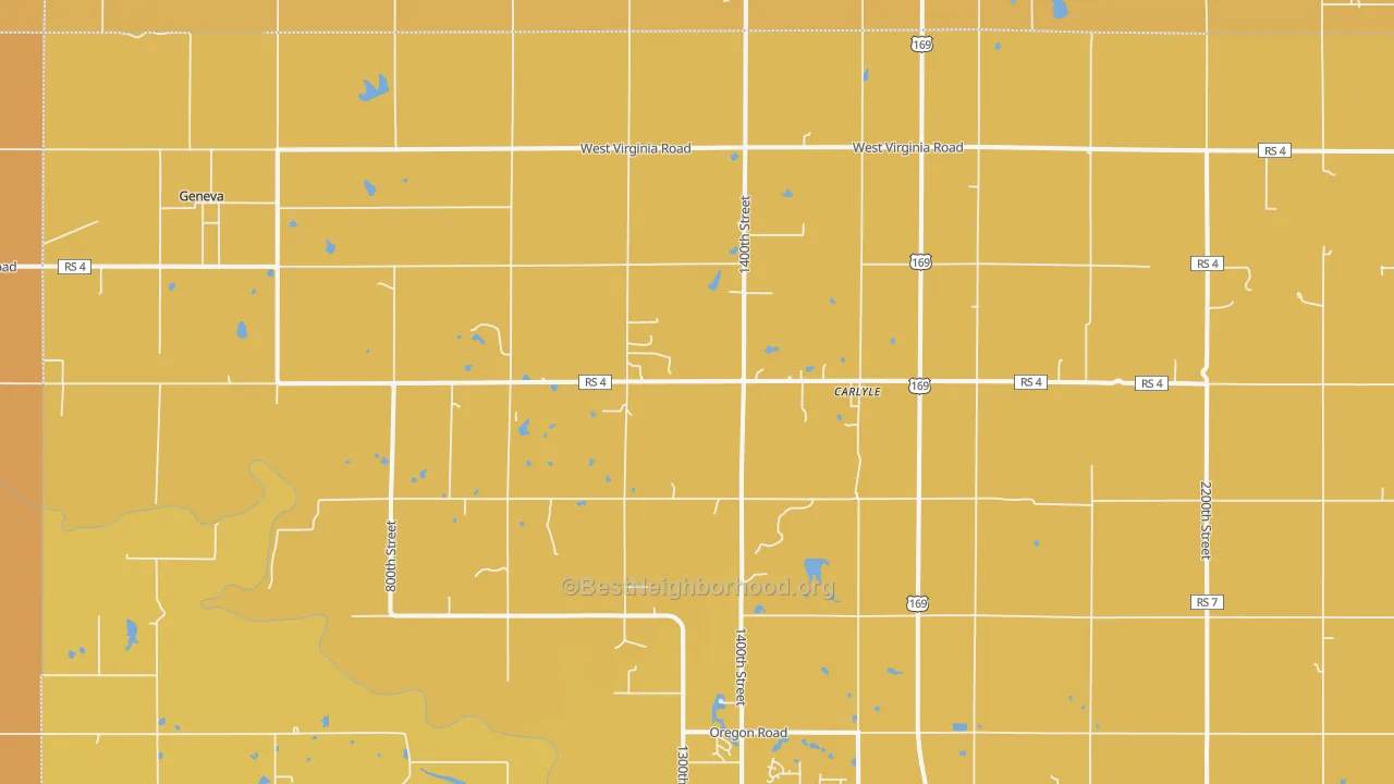 Map of the best neighborhoods in the Carlyle area, with better matches in green and worse matches in red