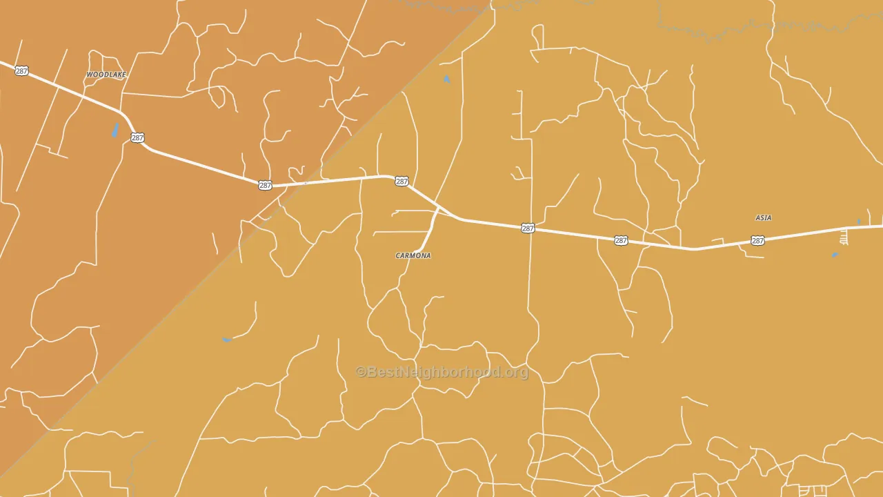 Map of the best neighborhoods in the Carmona area, with better matches in green and worse matches in red