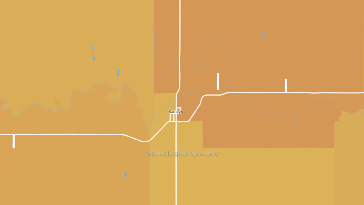Map of the best neighborhoods in the Carnegie area, with better matches in green and worse matches in red