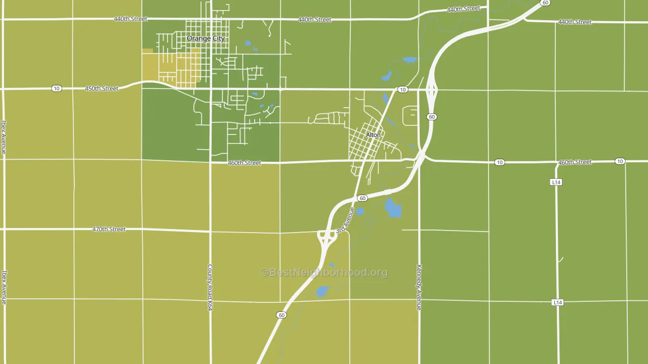 Map of the best neighborhoods in the Carnes area, with better matches in green and worse matches in red