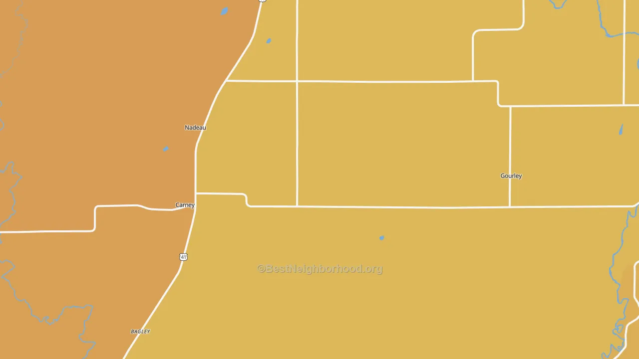Map of the best neighborhoods in the Carney area, with better matches in green and worse matches in red