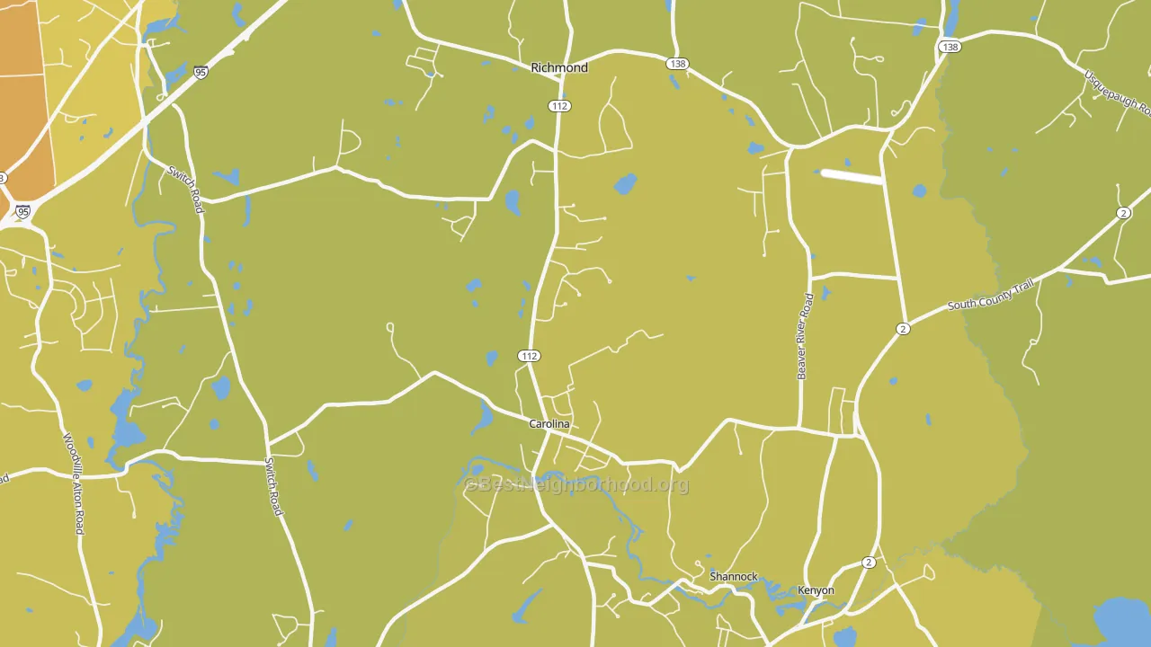 Map of the best neighborhoods in the Carolina area, with better matches in green and worse matches in red