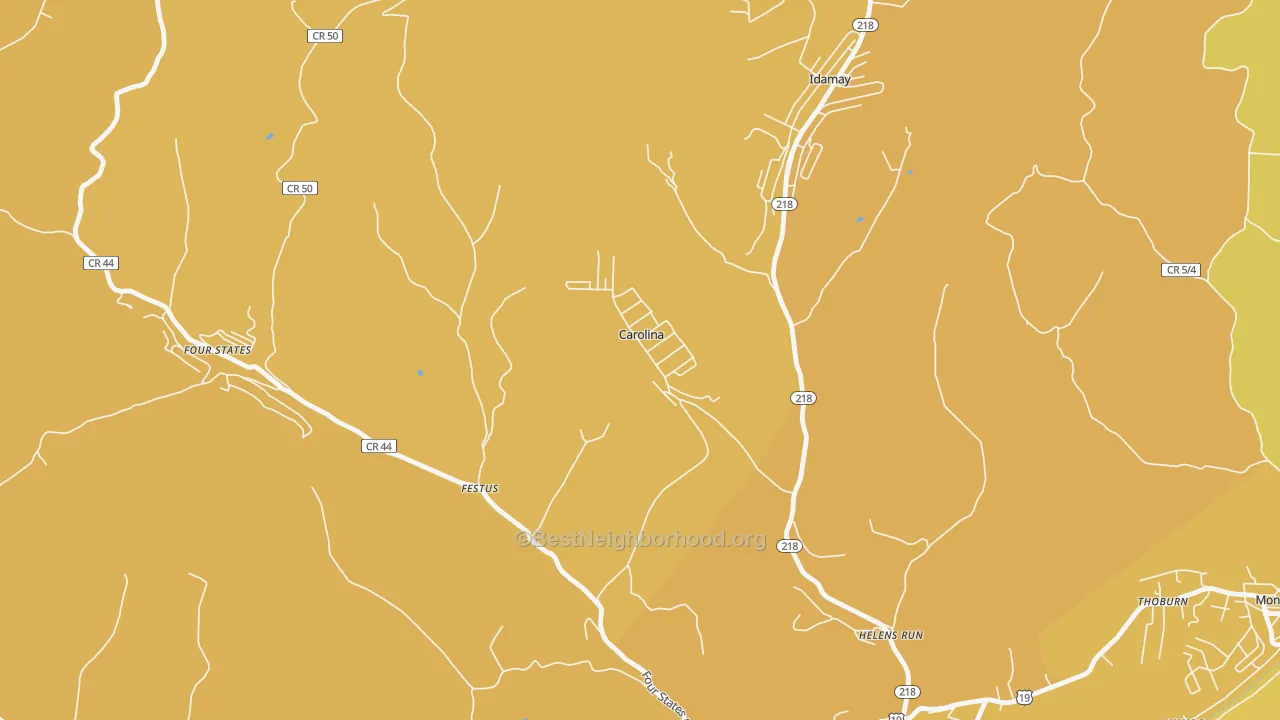 Map of the best neighborhoods in the Carolina area, with better matches in green and worse matches in red