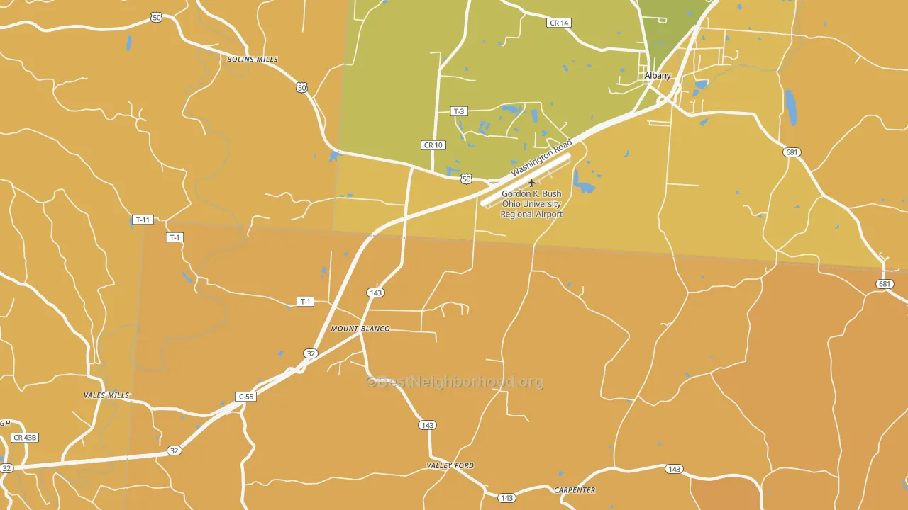 Map of the best neighborhoods in the Carpenter area, with better matches in green and worse matches in red