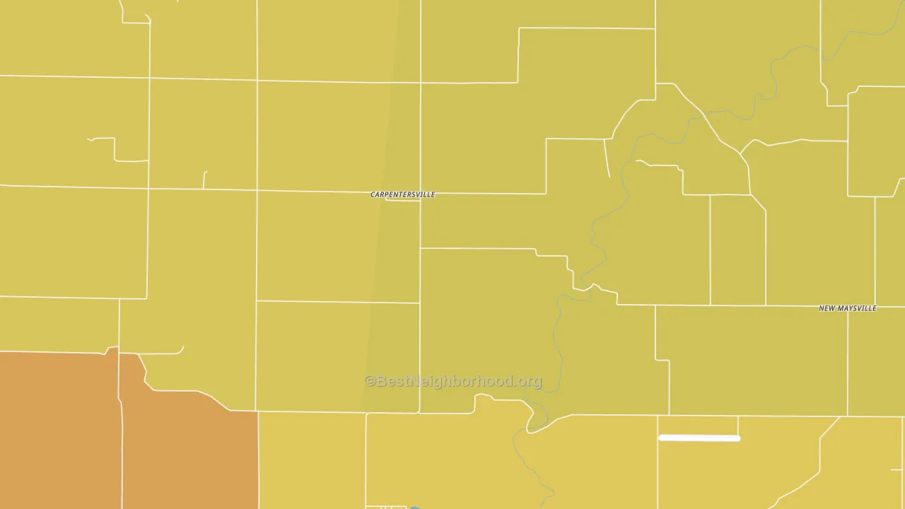 Map of the best neighborhoods in the Carpentersville area, with better matches in green and worse matches in red
