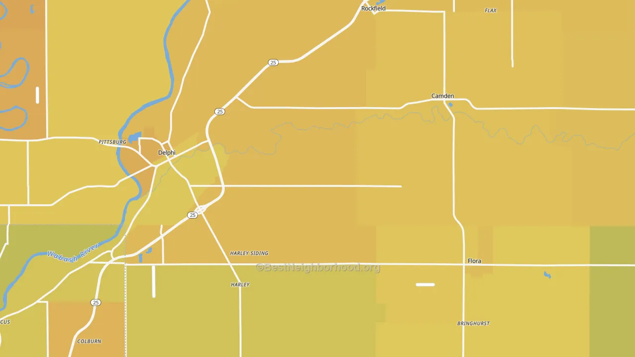Map of the best neighborhoods in the Carroll County area, with better matches in green and worse matches in red