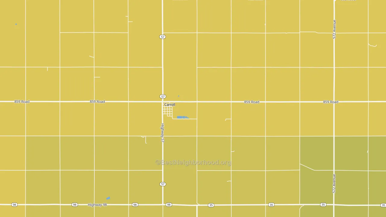 Map of the best neighborhoods in the Carroll area, with better matches in green and worse matches in red