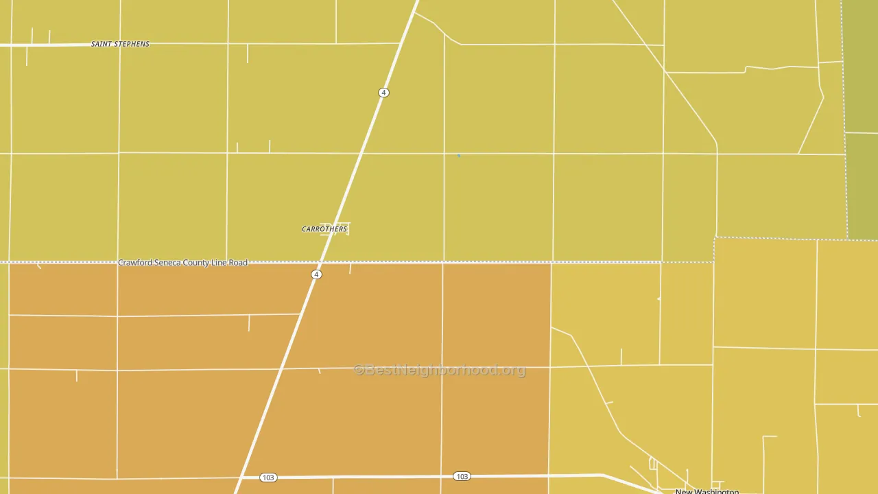 Map of the best neighborhoods in the Carrothers area, with better matches in green and worse matches in red