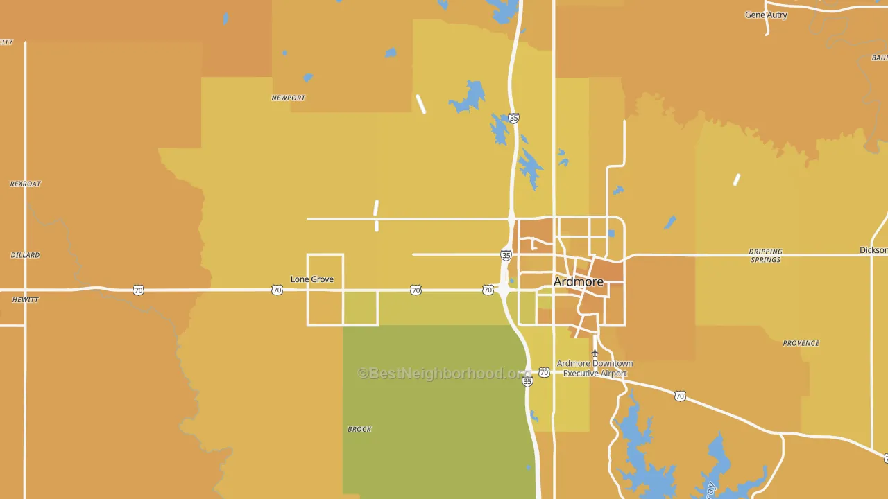 Map of the best neighborhoods in the Carter County area, with better matches in green and worse matches in red