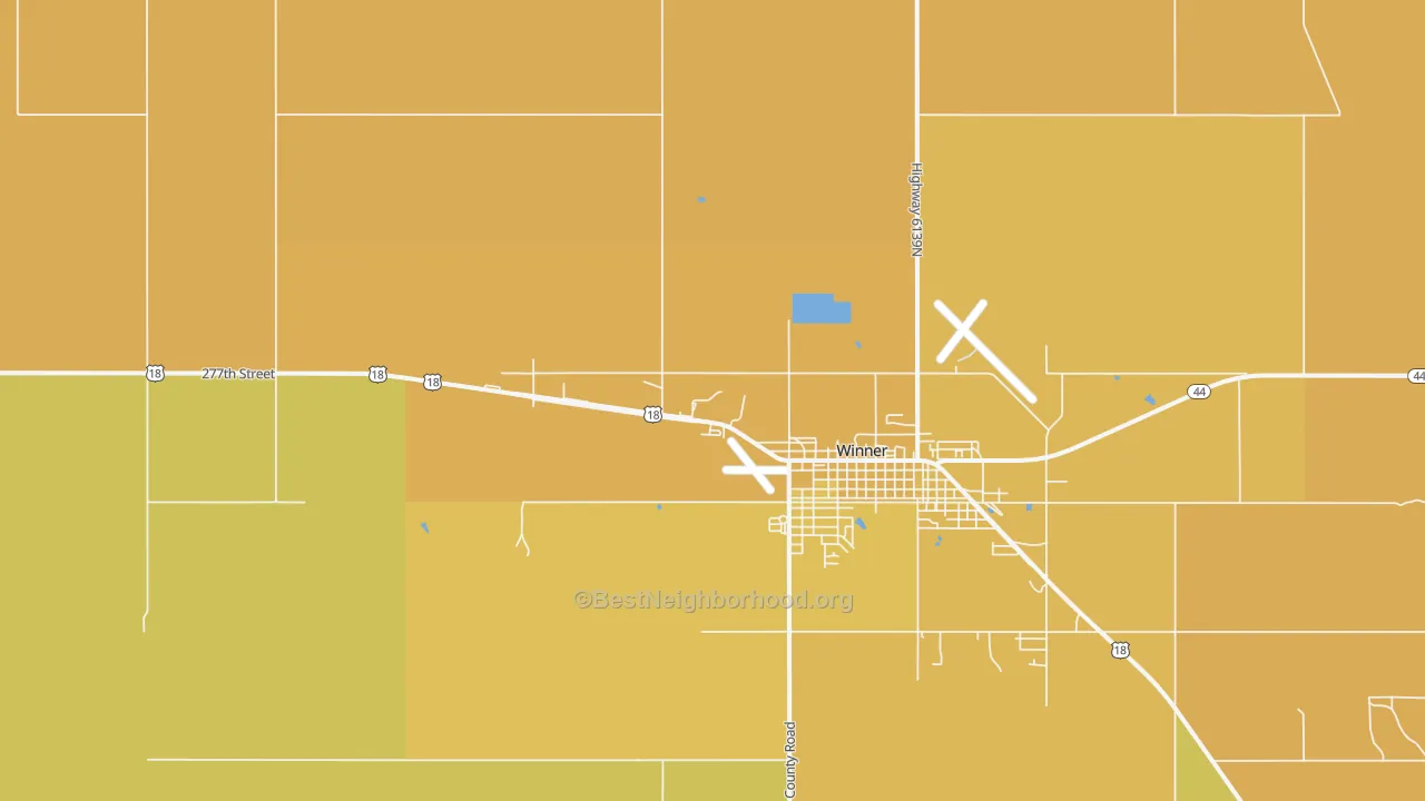 Map of the best neighborhoods in the Carter area, with better matches in green and worse matches in red