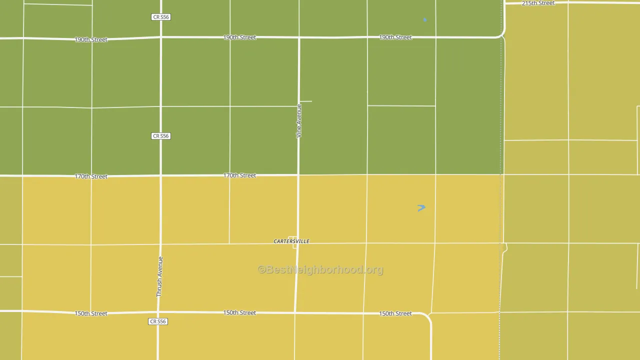 Map of the best neighborhoods in the Cartersville area, with better matches in green and worse matches in red