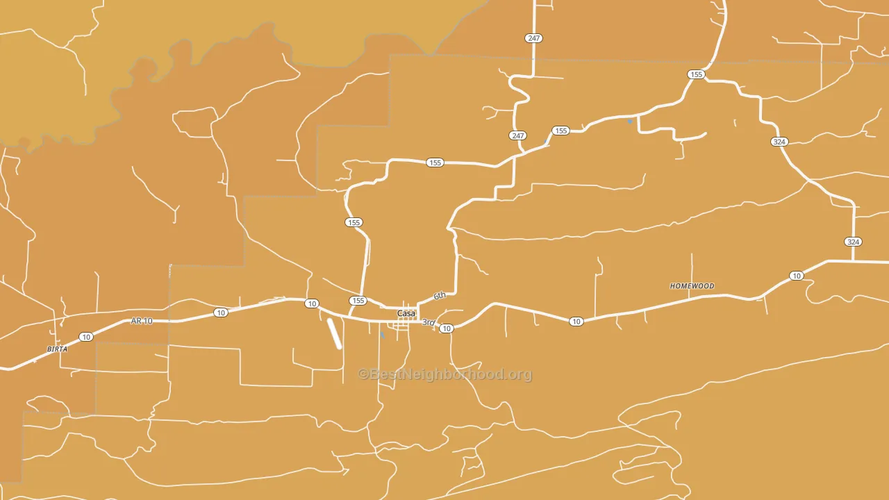 Map of the best neighborhoods in the Casa area, with better matches in green and worse matches in red
