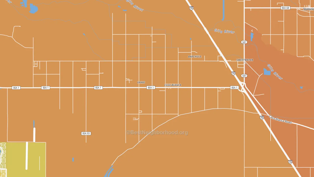 Map of the best neighborhoods in the Casa Blanca area, with better matches in green and worse matches in red