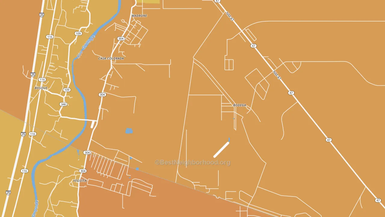 Map of the best neighborhoods in the Casa Colorada area, with better matches in green and worse matches in red
