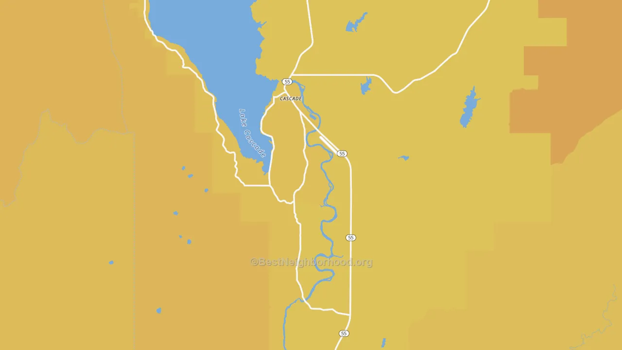 Map of the best neighborhoods in the Cascade area, with better matches in green and worse matches in red
