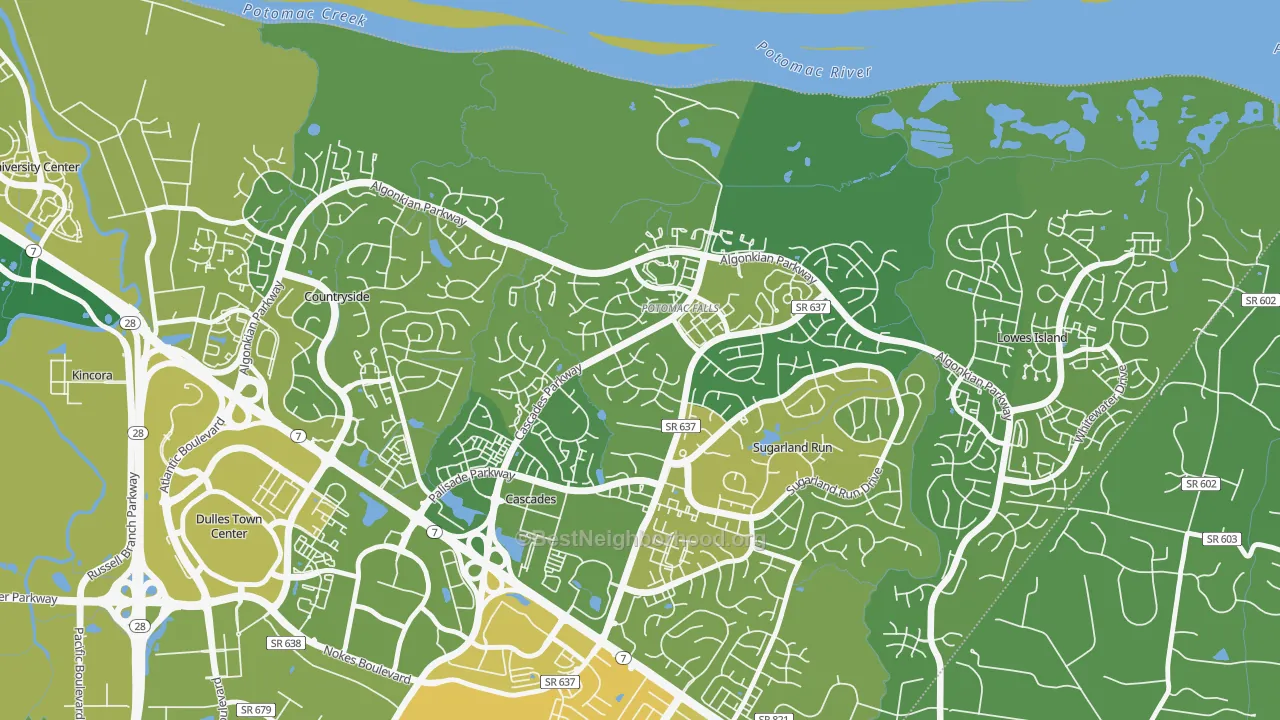 Map of the best neighborhoods in the Cascades area, with better matches in green and worse matches in red