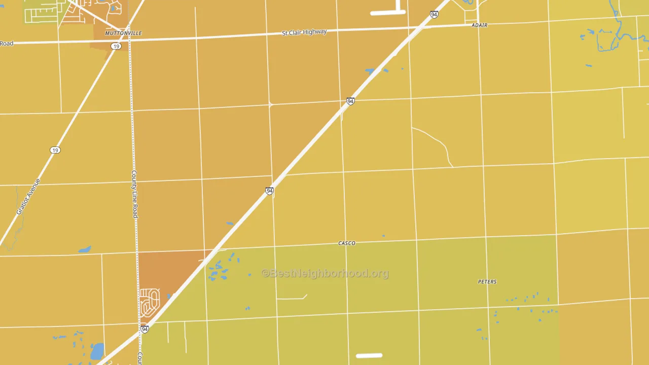Map of the best neighborhoods in the Casco area, with better matches in green and worse matches in red