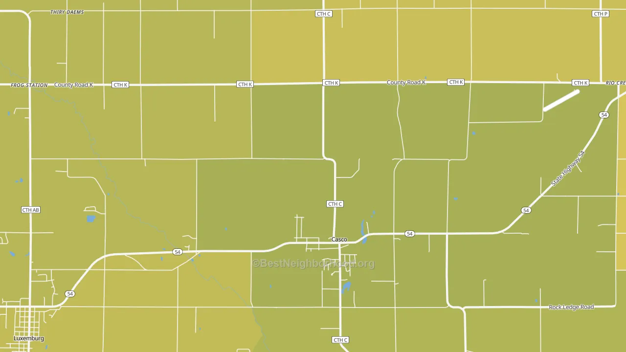 Map of the best neighborhoods in the Casco area, with better matches in green and worse matches in red