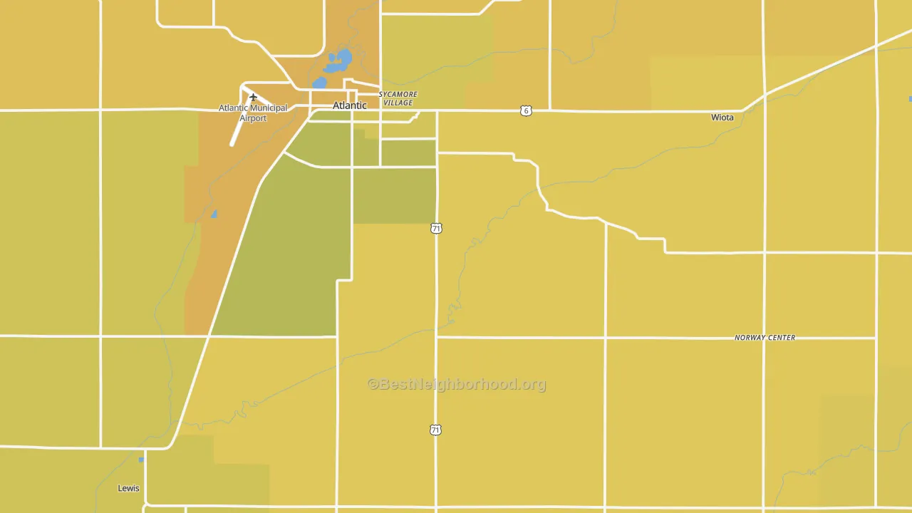 Map of the best neighborhoods in the Cass County area, with better matches in green and worse matches in red