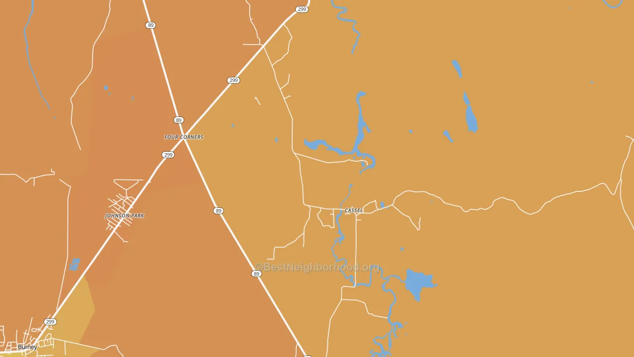 Map of the best neighborhoods in the Cassel area, with better matches in green and worse matches in red