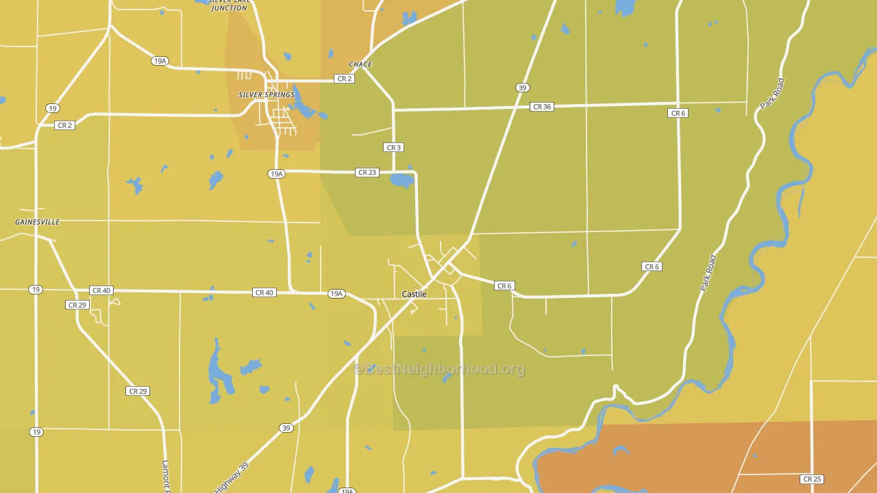 Map of the best neighborhoods in the Castile area, with better matches in green and worse matches in red