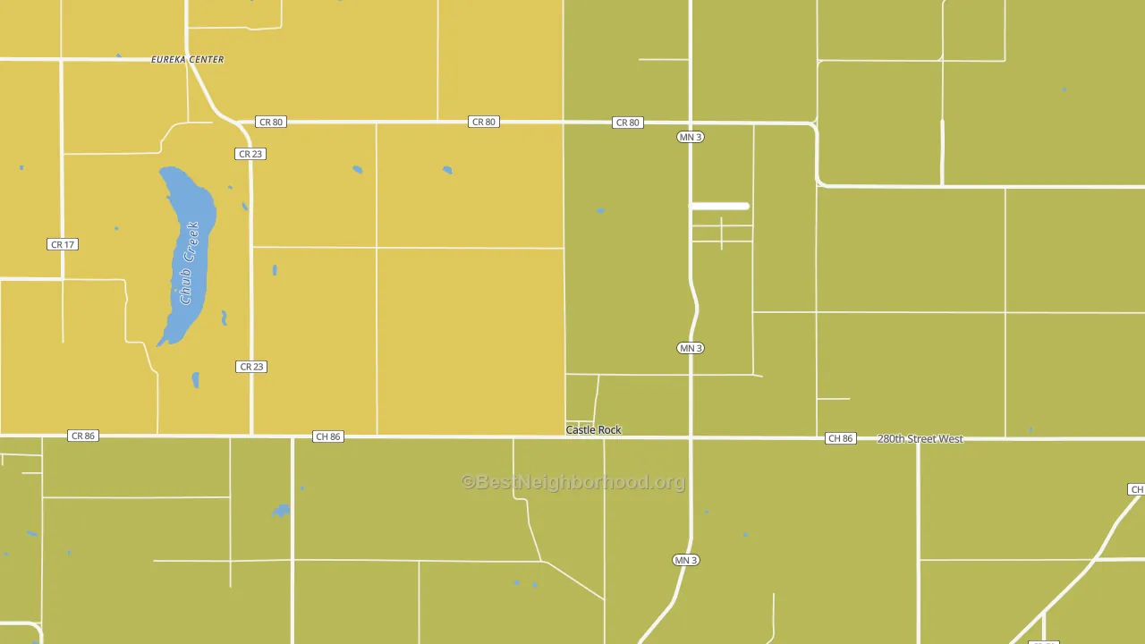 Map of the best neighborhoods in the Castle Rock area, with better matches in green and worse matches in red