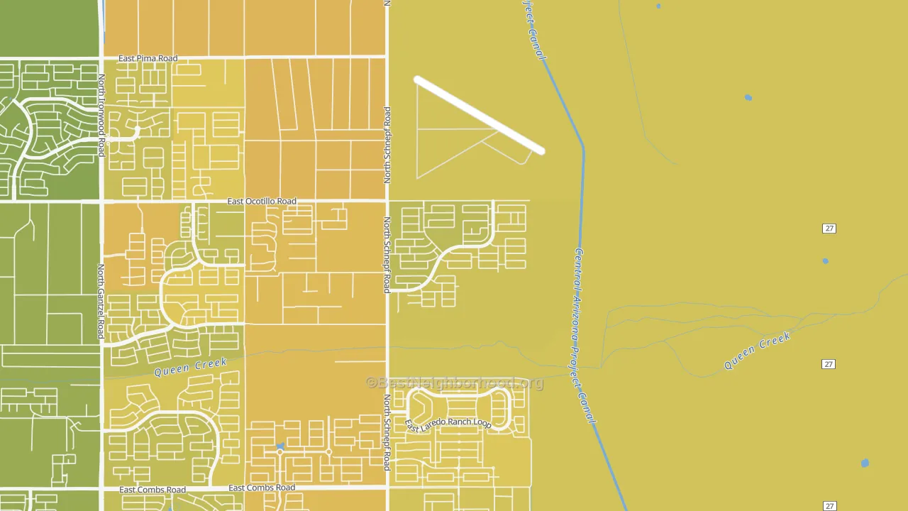 Map of the best neighborhoods in the Castlegate, San Tan Valley area, with better matches in green and worse matches in red