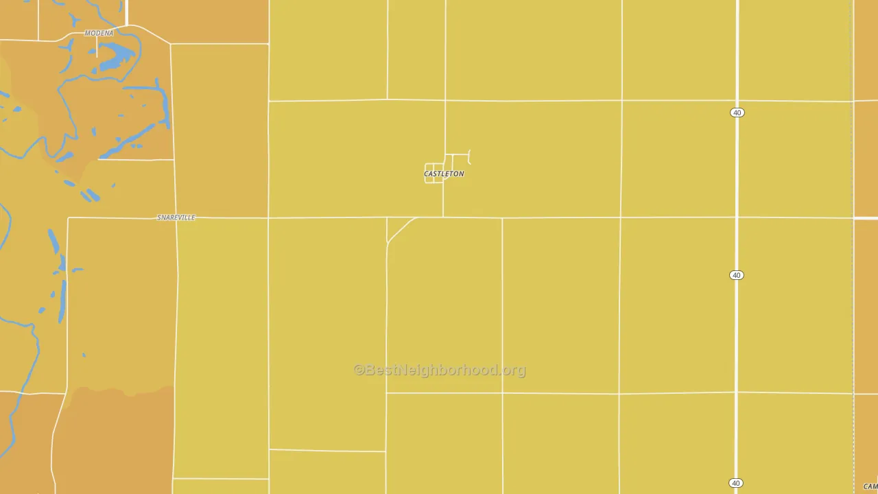 Map of the best neighborhoods in the Castleton area, with better matches in green and worse matches in red