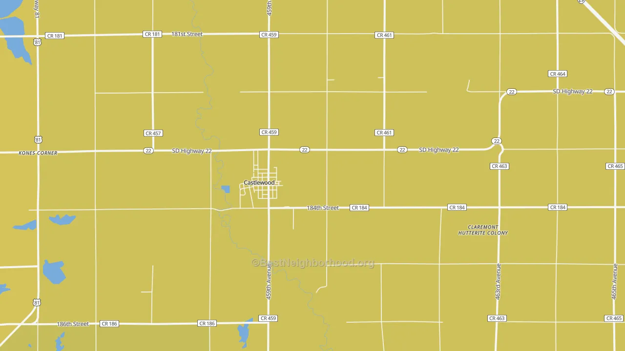Map of the best neighborhoods in the Castlewood area, with better matches in green and worse matches in red