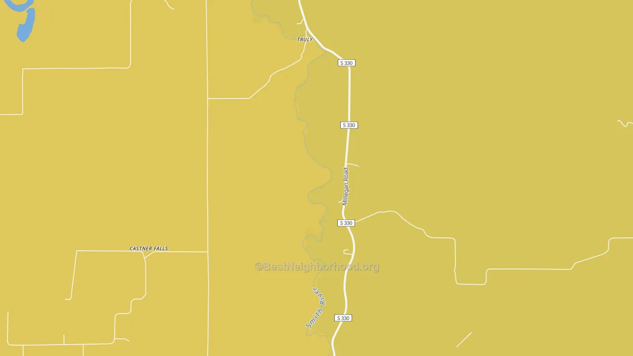Map of the best neighborhoods in the Castner Falls area, with better matches in green and worse matches in red