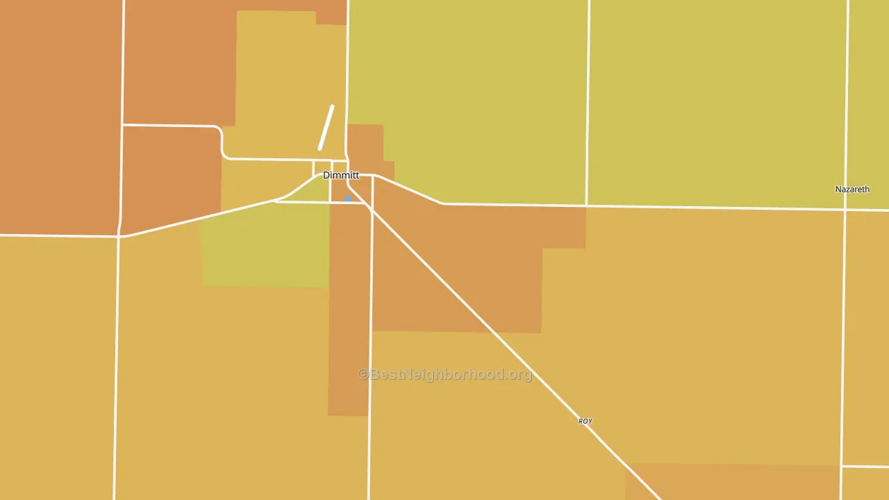 Map of the best neighborhoods in the Castro County area, with better matches in green and worse matches in red