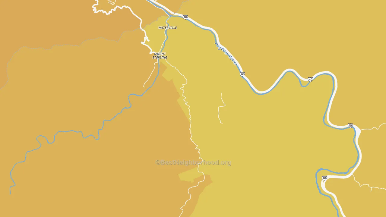 Map of the best neighborhoods in the Cataloochee area, with better matches in green and worse matches in red